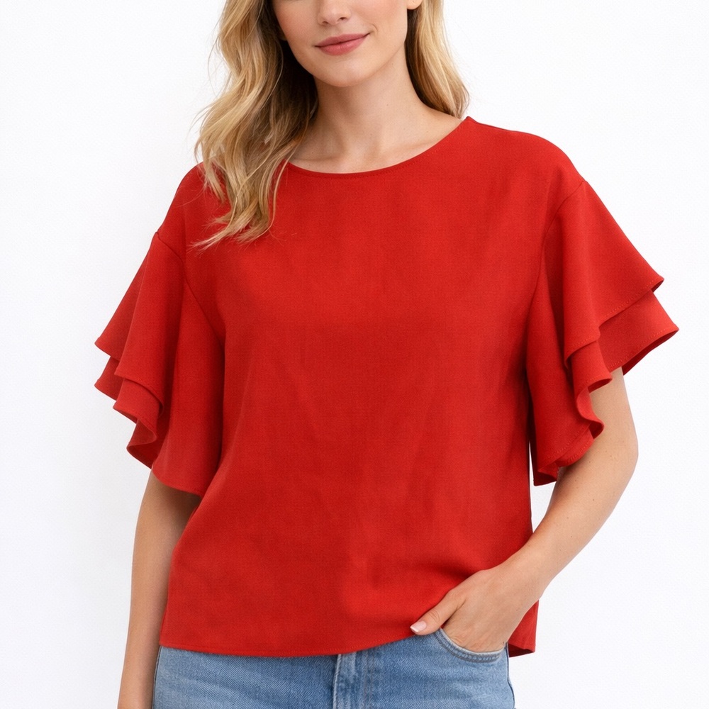 H&M Red Flutter Sleeve Blouse | Size US 2 / CA 2